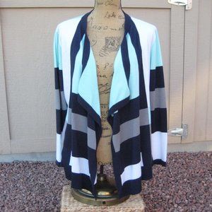 CHRISTOPHER & BANKS 4-color stripe Open Front Cardigan Size L - EUC